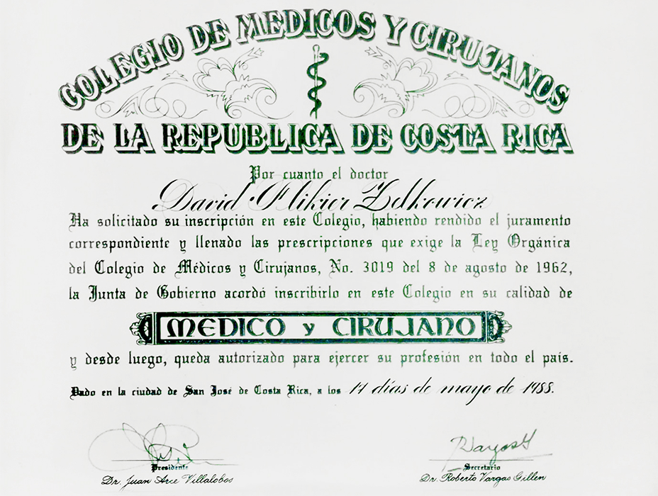 Costa Rica ophthalmologic doctor certificate