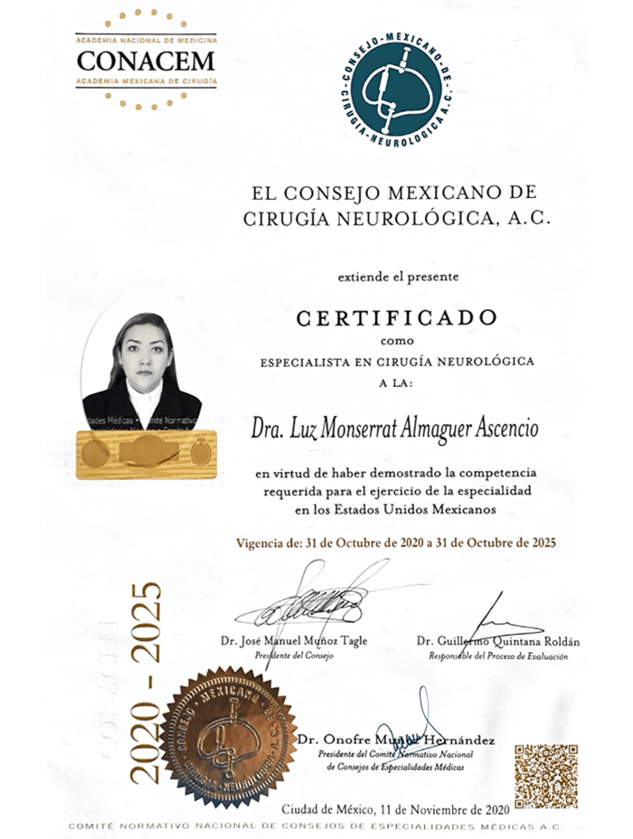 Cancun Neurosurgeon certificate