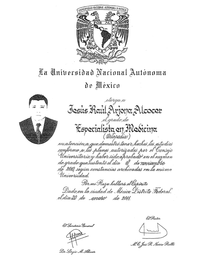 Cancun orthopedist doctor certificate