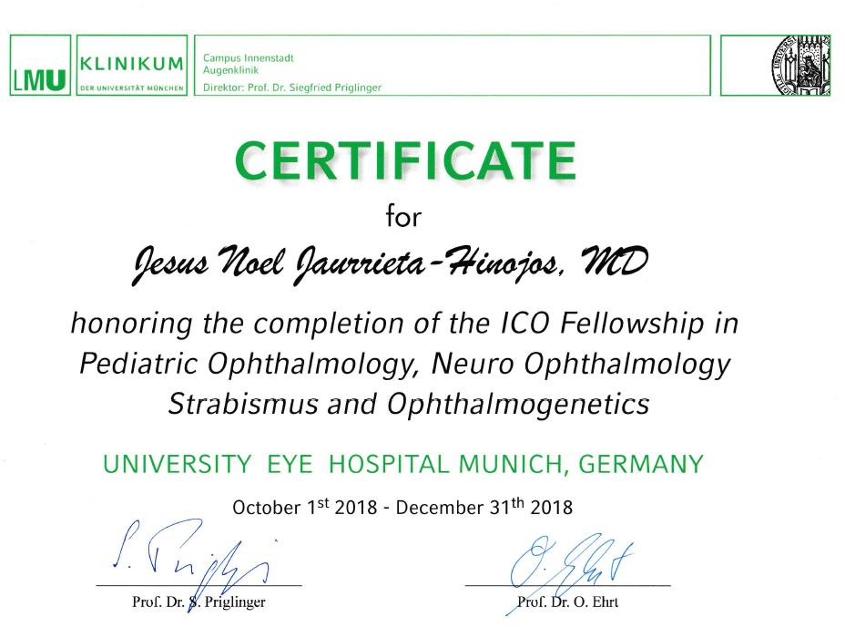 Chihuahua ophthalmologic doctor certificate