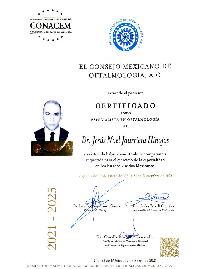 Chihuahua ophthalmologic doctor certificate