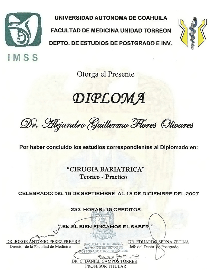 Ciudad Juarez bariatric doctor certificate