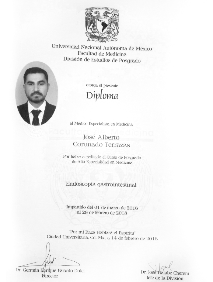 Ciudad Juarez endoscopist doctor certificate