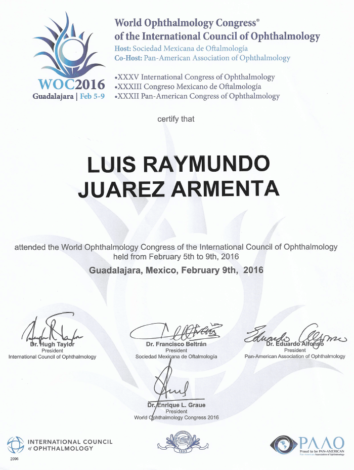 Juarez ophthalmologic doctor certificate