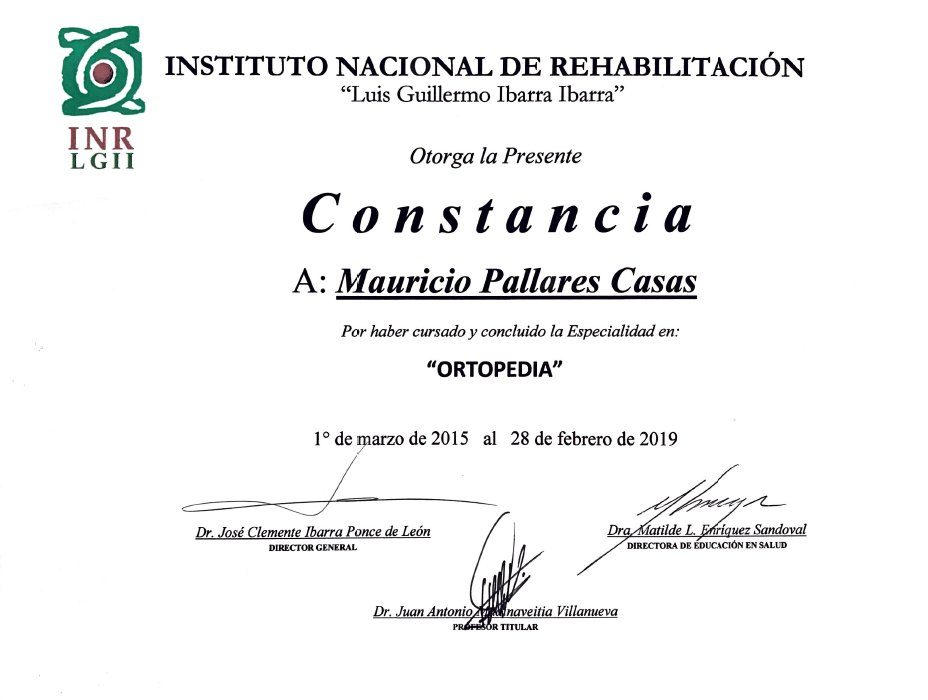 Ciudad Juarez orthopedist doctor certificate