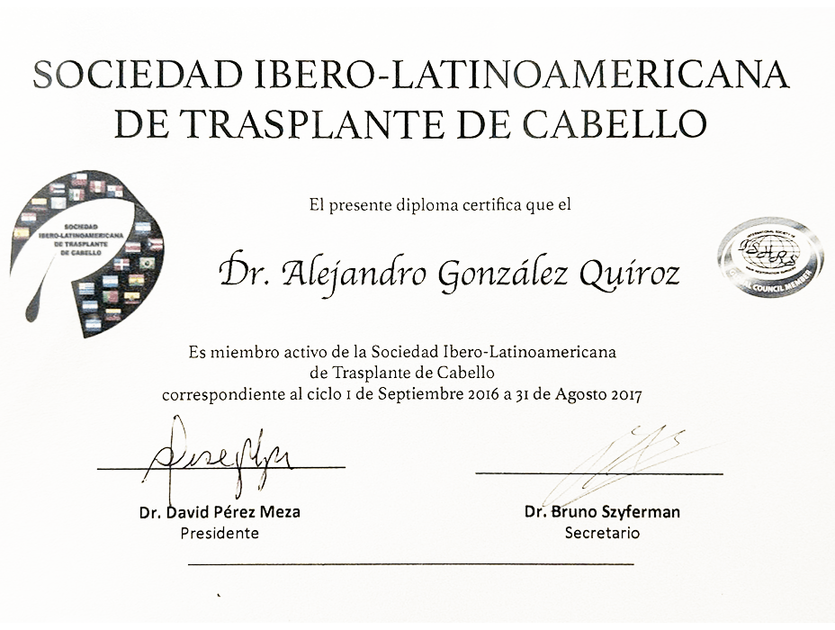 Ciudad Juarez Hair transplant doctor certificate