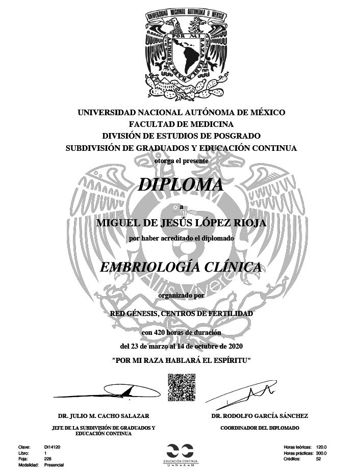 Culiacan Fertility doctor certificate