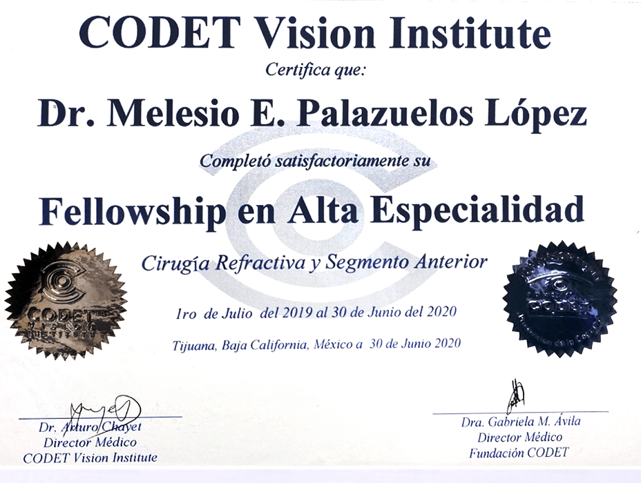 Culiacan ophthalmologic doctor certificate