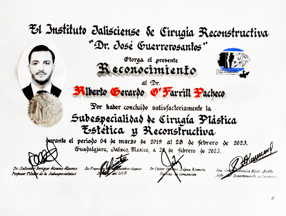 Estado de Mexico plastic surgeon doctor certificate