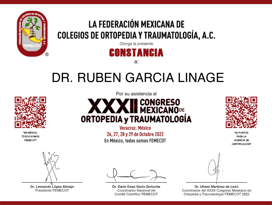 Estado de Mexico orthopedic surgeon doctor certificate