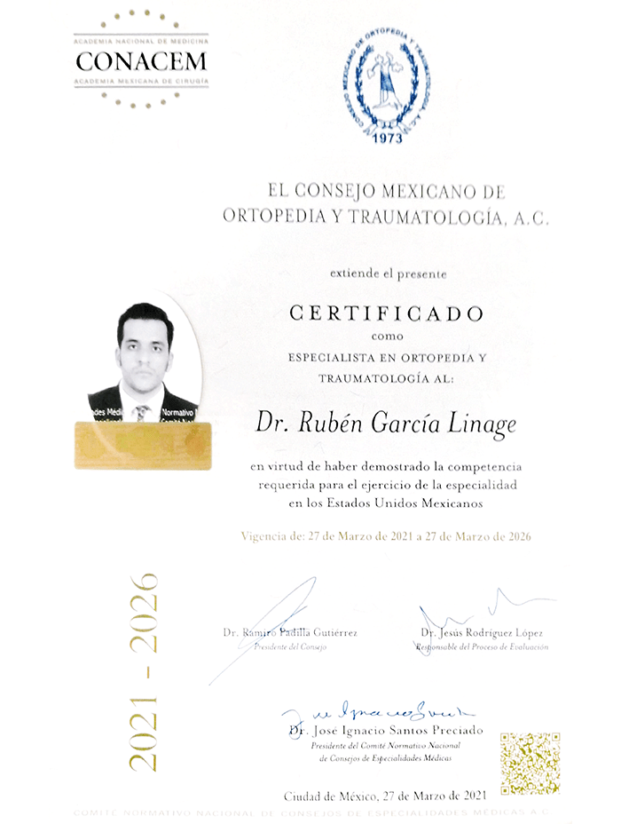 Estado de Mexico orthopedic surgeon doctor certificate