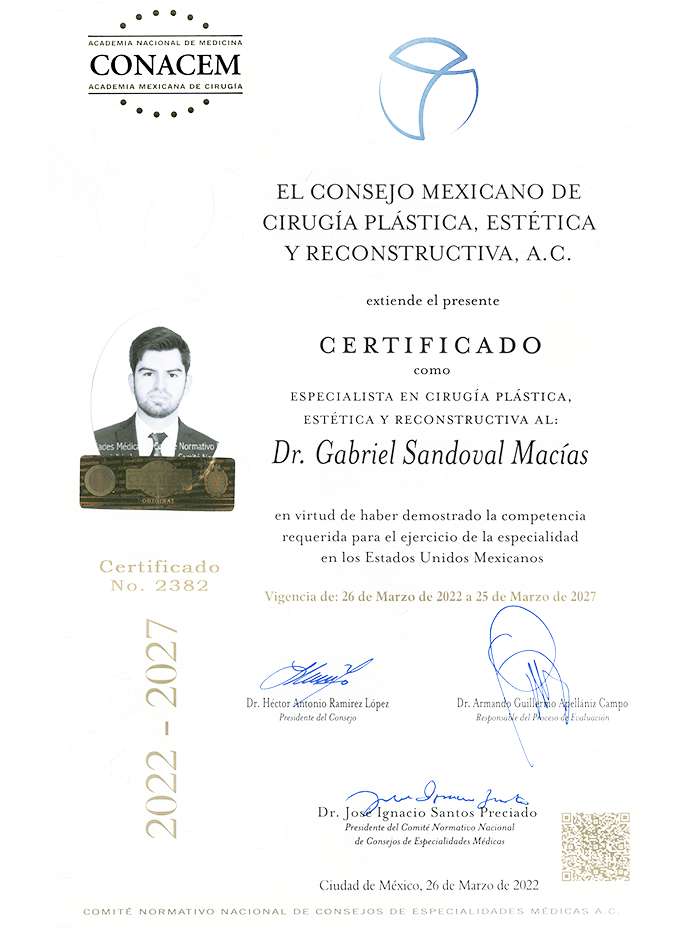 Ensenada plastic surgeon doctor certificate