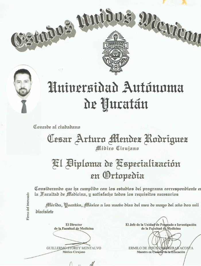 Ensenada orthopedist doctor certificate
