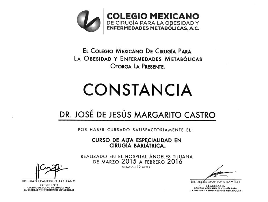 Guadalajara bariatric doctor certificate