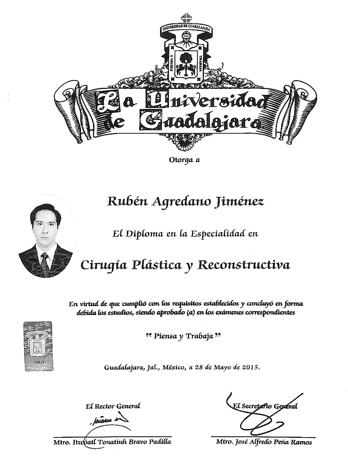 Guadalajara plastic surgeon doctor certificate