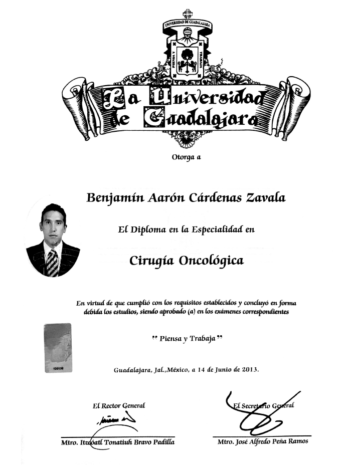 Guadalajara Urologist doctor certificate