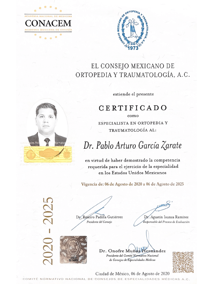 Guadalajara orthopedist doctor certificate