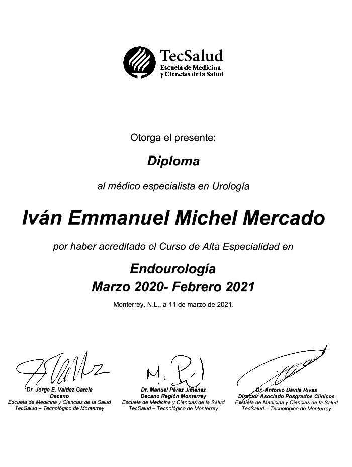 Guadalajara Urologist doctor certificate