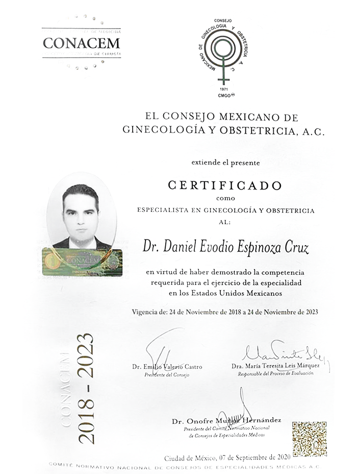 Hermosillo gynecology doctor certificate