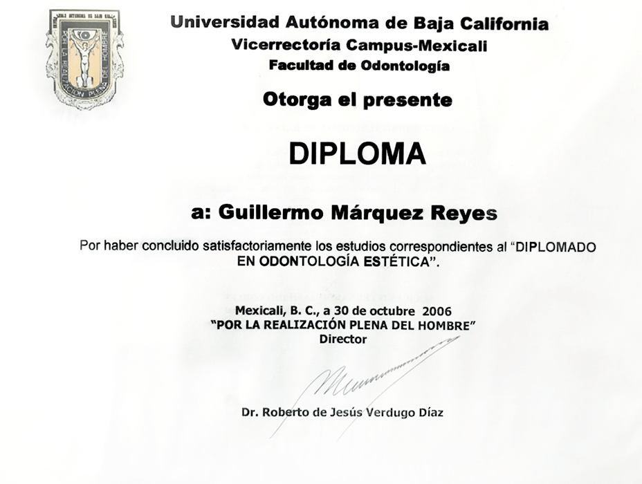Los Algodones dentist certificate