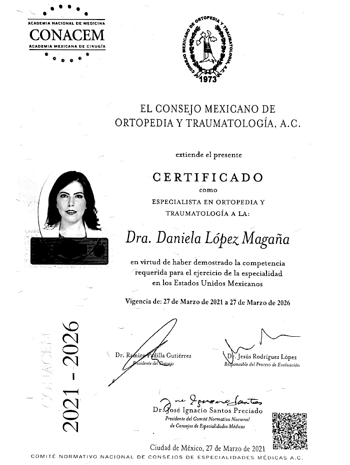 Mazatlan orthopedist doctor certificate