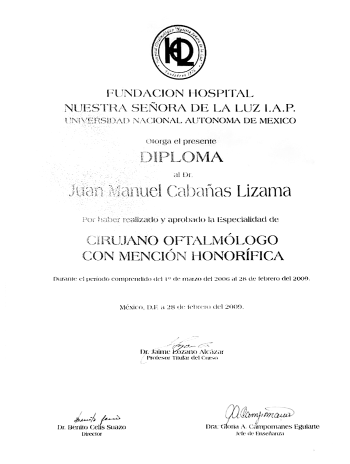 Merida ophthalmologic doctor certificate