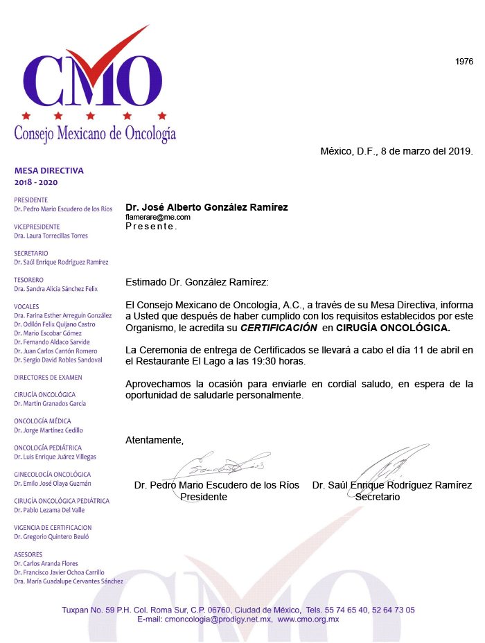 Merida Oncologist Doctor Certificate