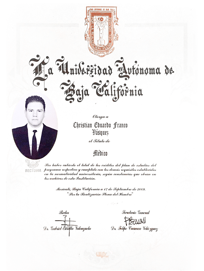 Mexicali plastic surgeon doctor certificate