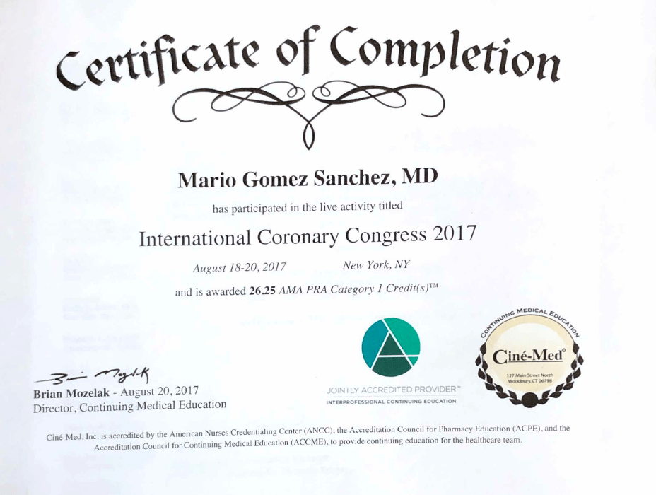 Mexico City Cardiology doctor certificate