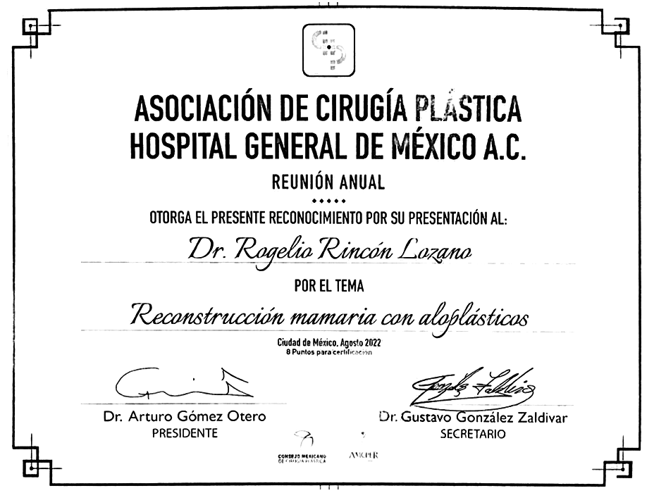 Mexico City plastic surgery doctor certificate