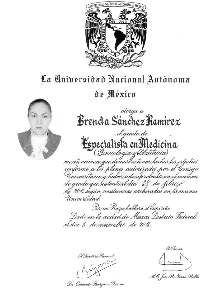 Mexico City Gynecologist doctor certificate