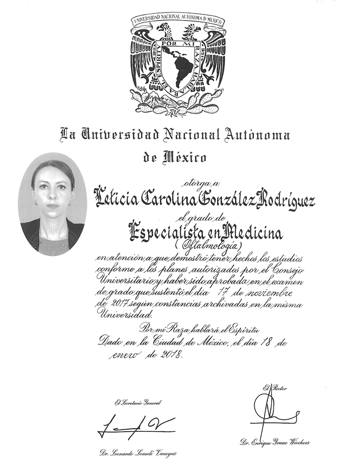 Mexico City ophthalmologic doctor certificate