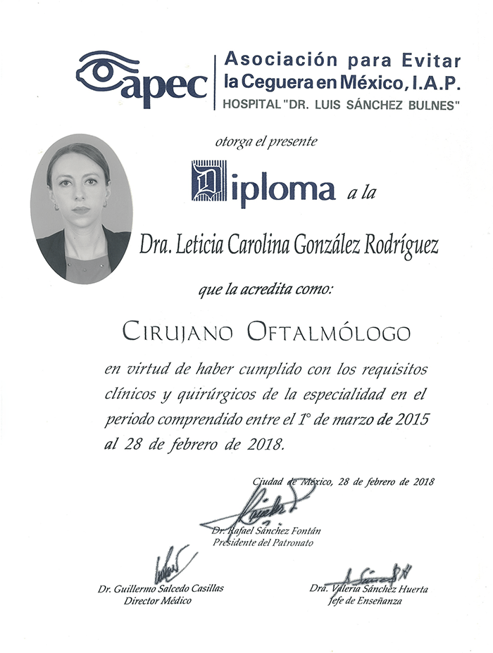 Mexico City ophthalmologic doctor certificate