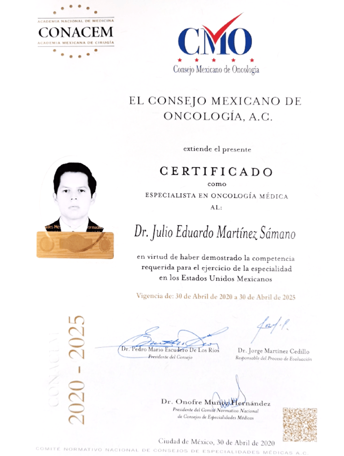 Mexico City Oncologist doctor certificate