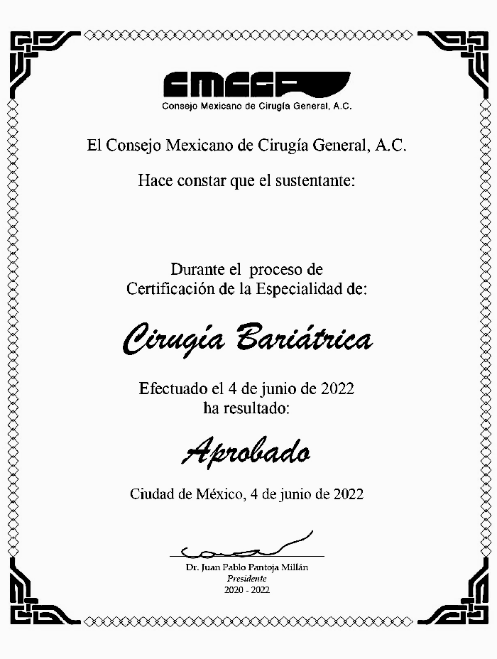 Monterrey bariatric doctor certificate