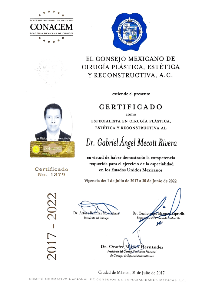Monterrey plastic surgeon doctor certificate