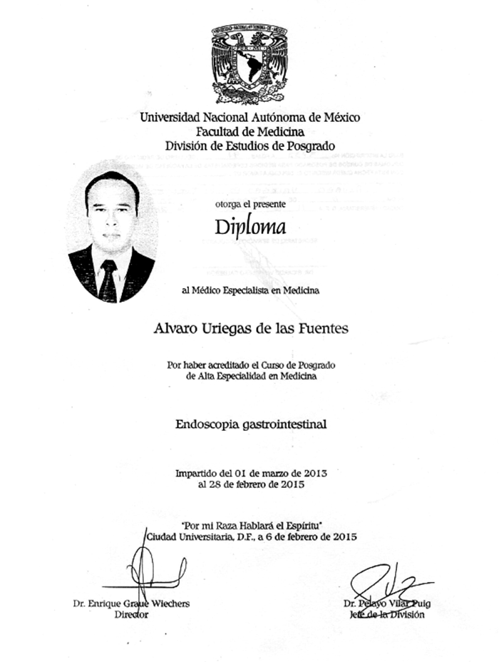 Monterrey endoscopist doctor certificate