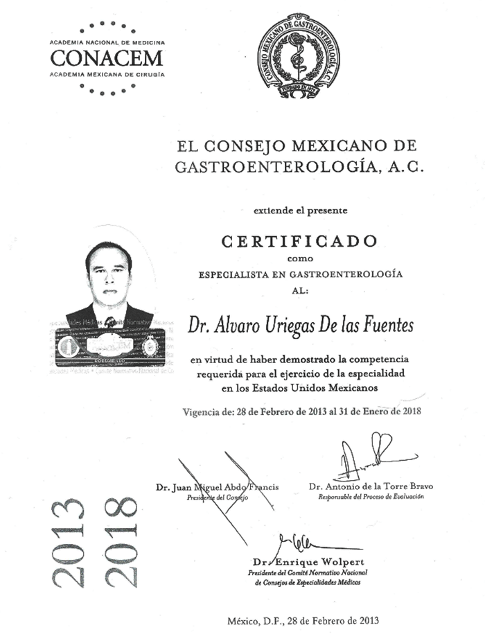 Monterrey endoscopist doctor certificate