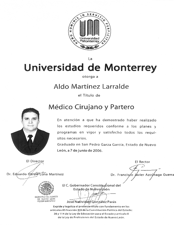 Monterrey Fertility doctor certificate