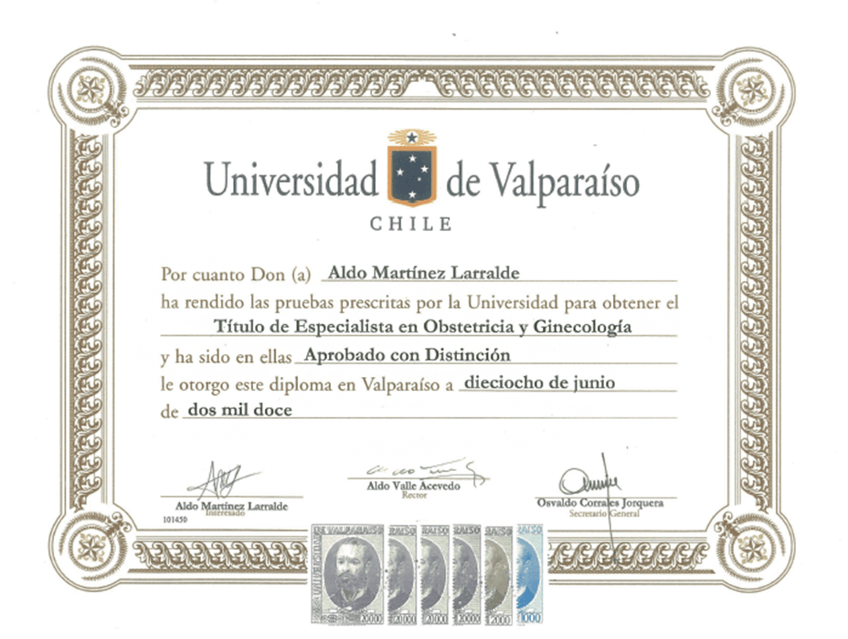 Monterrey Gynecologist doctor certificate