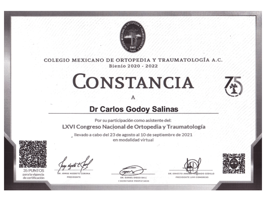 Monterrey orthopedist doctor certificate