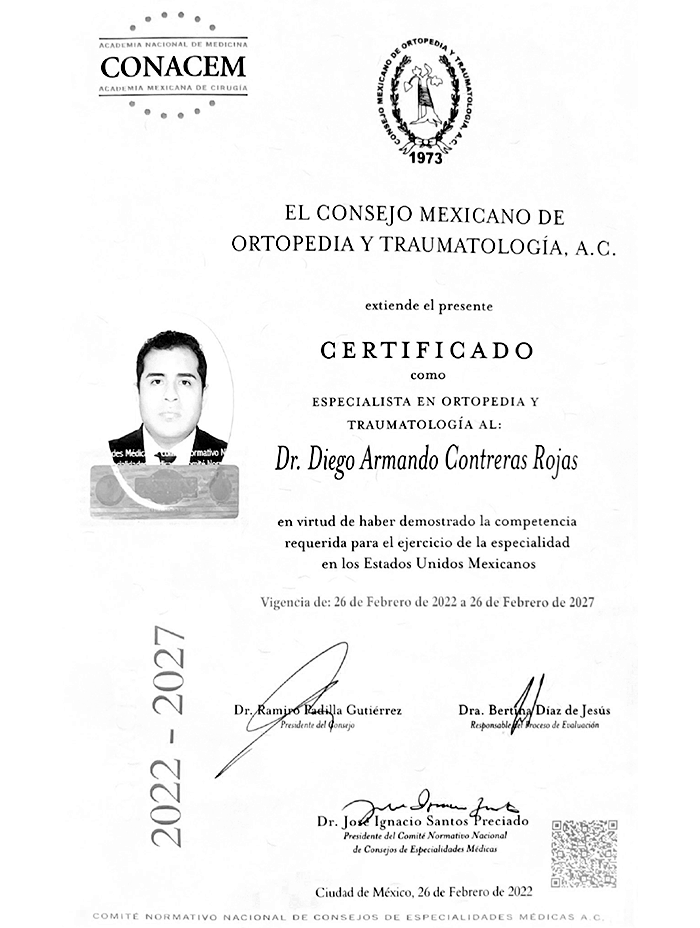 Nogales orthopedic surgeon doctor certificate