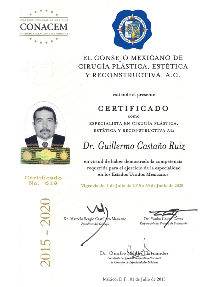 Nuevo Laredo plastic surgeon doctor certificate