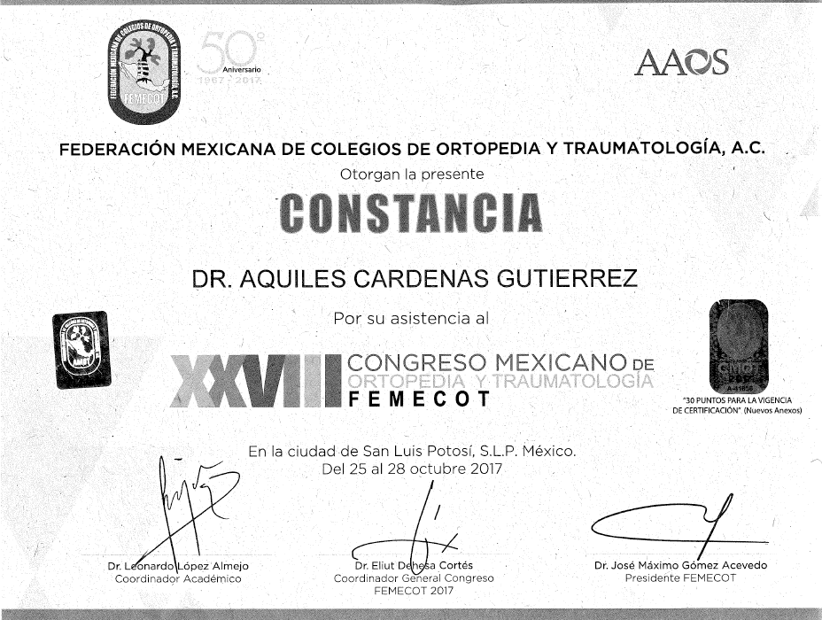 Nuevo Laredo orthopedist doctor certificate