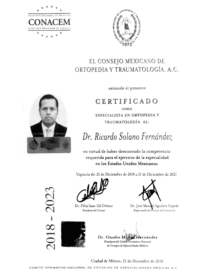 Oaxaca orthopedist doctor certificate