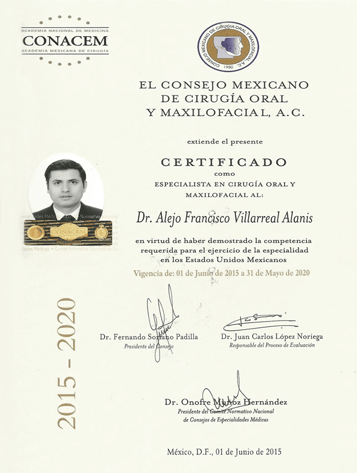 Piedras Negras maxillofacial doctor certificate