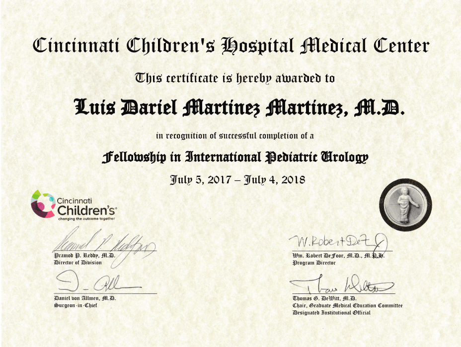 Piedras Negras Urologist doctor certificate