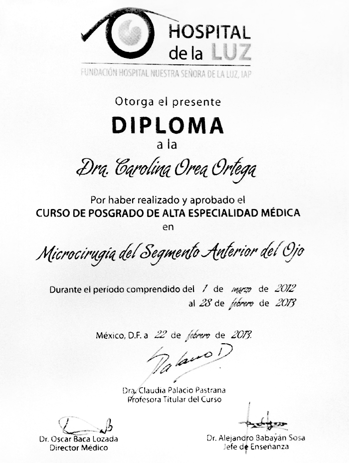 Puebla ophthalmologic doctor certificate