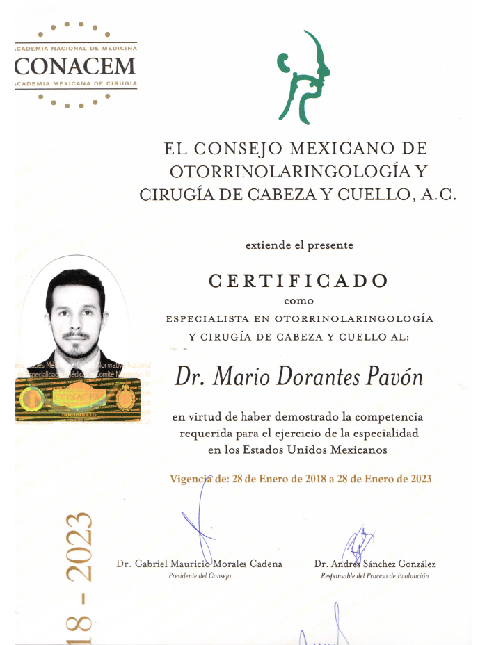 Puebla ENT certificate