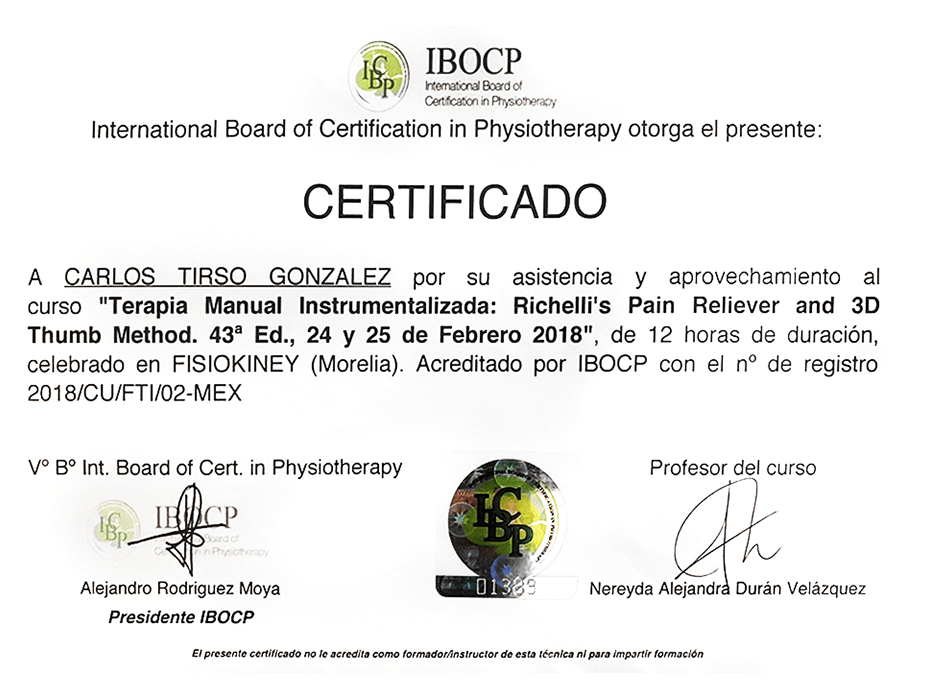 Puebla physiotherapist doctor certificate